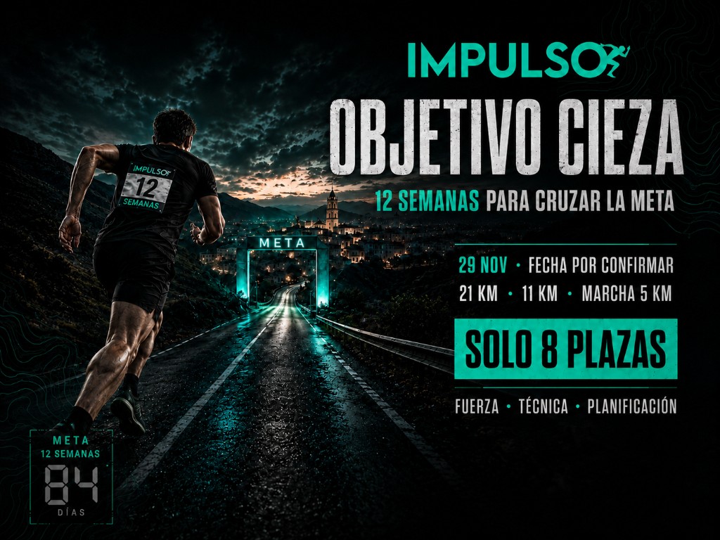 Corredor rumbo a la meta de Objetivo Cieza: 12 semanas, 21K 11K o 5K
